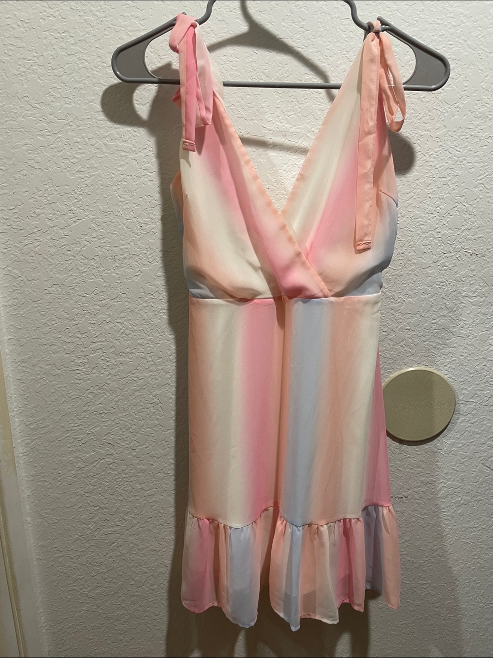Altar'd State Pastel Ombre Tie-Shoulder Chemise - Pink, Peach, Cream